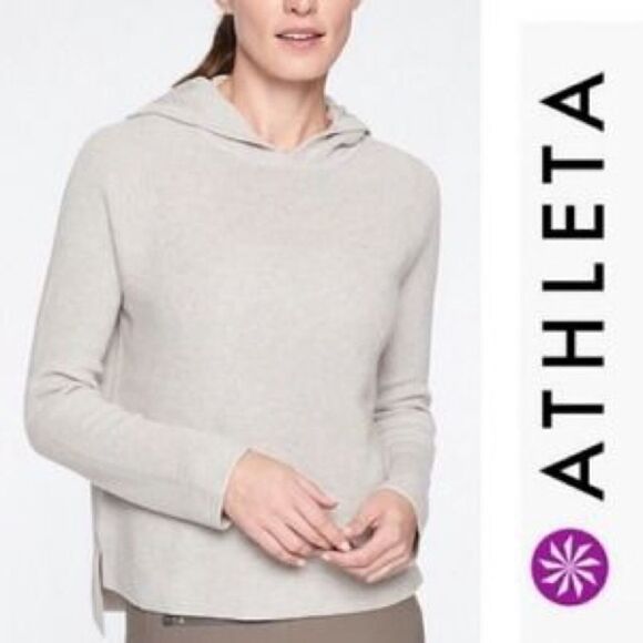 Athleta | Rest Day Hoodie Sweater Dove Grey Knit Pima Cotton Silk Blend | S - Picture 1 of 10